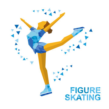 Winter sports - Ladies Figure Skating. Cartoon skating girl training. Ice show. Flat style vector clip art isolated on white  background.