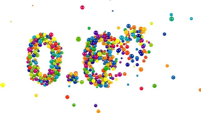 Isolated point six percent made from green, blue, yellow and red balls over white background