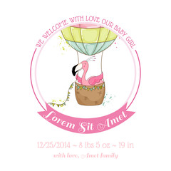 Baby Shower or Arrival Card - Baby Flamingo Girl - in vector