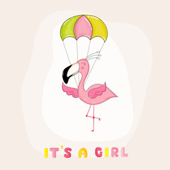 Baby Shower or Arrival Card - Baby Flamingo Girl - in vector