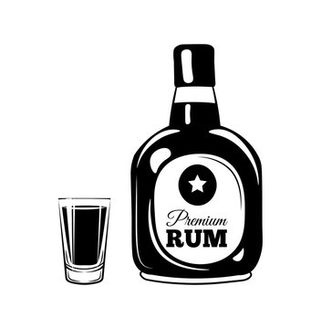 Rum Bottle and a Shot Glass. Design Element. An Isolated Object. Vector Illustration