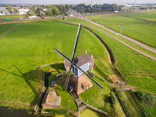 Windmill aerial view at holland country side, Netherlands