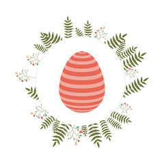 green leaves wreath with happy easter colorful egg icon inside over white background. vector illustration