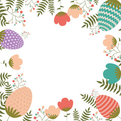 beautiful colorful flowers and easter eggs icon decorative frame. vector illustration