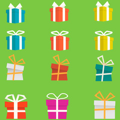 Set of colorful flat gift boxes. vector