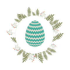green leaves wreath with happy easter colorful egg icon inside over white background. vector illustration