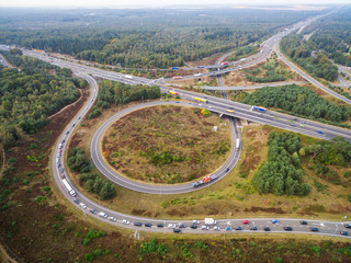 road junction in the countryside aerial view in Netherlands