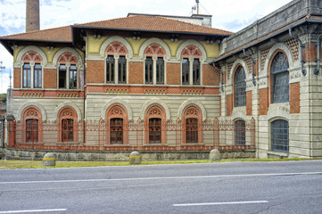Worker village of Crespi d’Adda: the factory. Color image