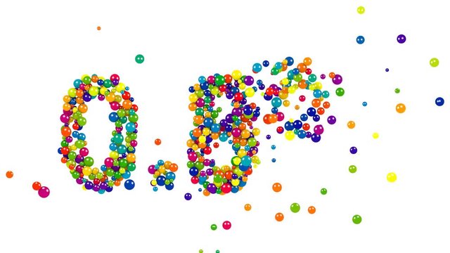 Point eight percent made from green, blue, yellow, purple and red balls over isolated white background
