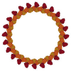 Round frame with decorative cones. Vector clip art.