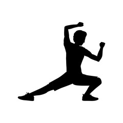 silhouette man martial arts kick down vector illustration