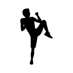 silhouette man martial arts kick half-height vector illustration
