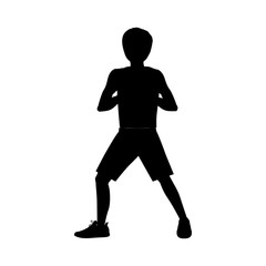 silhouette man martial arts front defense position vector illustration
