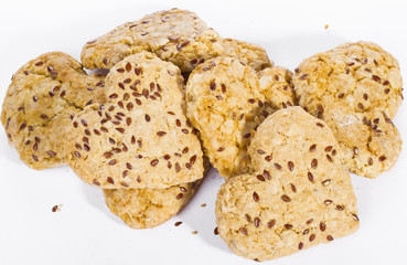 homemade cookies with flax seed on white background