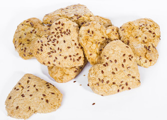 homemade cookies with flax seed on white background