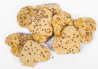 homemade cookies with flax seed on white background