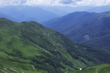 Fototapeta premium Mountain forests, Alpine meadows and blue sky. Abkhazia. Mountain landscape.
