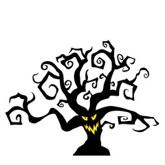 Halloween creepy tree black silhouette.