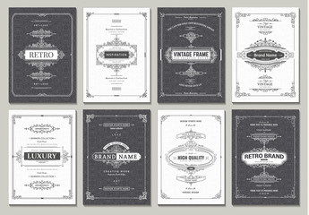 Monogram creative cards template with flourishes ornament elements. Elegant design for cafe, restaurant, heraldic, jewelry, fashion. Hand drawn elements. Curly and swirls vintage frame