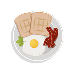 food plate with egg bread bacon cilantro leaf vector illustration
