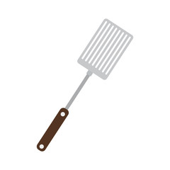 silhouette color frying spatula with wooden handle vector illustration