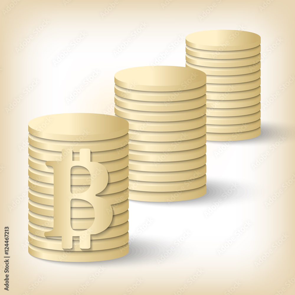 Poster three vector golden coin and bit coin symbol