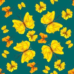 Fototapeta na wymiar background made of butterflies of various bright flowers