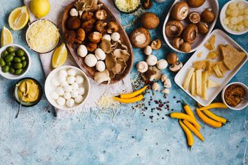 Mix gourmet ingredients serving on a table.