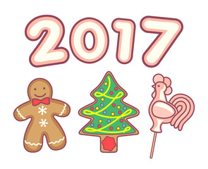 Gingerbread man, Christmas tree and Rooster Lollipop.