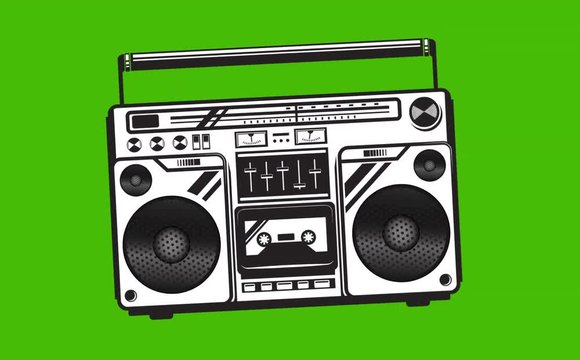 Boombox animation on green background