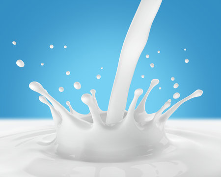 Splash of milk on a blue background. 3d illustration