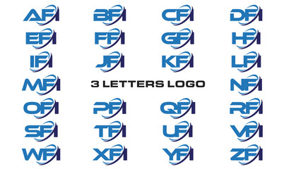 3 letters modern generic swoosh logo AFI, BFI, CFI, DFI, EFI, FFI, GFI, HFI,IFI, JFI, KFI, LFI, MFI, NFI, OFI, PFI, QFI, RFI, SFI, TFI, UFI, VFI, WFI, XFI, YFI, ZFI