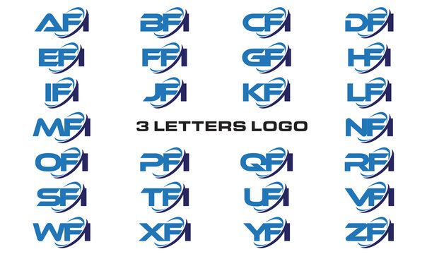 3 letters modern generic swoosh logo AFI, BFI, CFI, DFI, EFI, FFI, GFI, HFI,IFI, JFI, KFI, LFI, MFI, NFI, OFI, PFI, QFI, RFI, SFI, TFI, UFI, VFI, WFI, XFI, YFI, ZFI