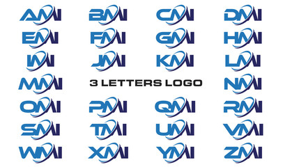 3 letters modern generic swoosh logo AMI, BMI, CMI, DMI, EMI, FMI, GMI, HMI,IMI, JMI, KMI, LMI, MMI, NMI, OMI, PMI, QMI, RMI, SMI, TMI, UMI, VMI, WMI, XMI, YMI, ZMI