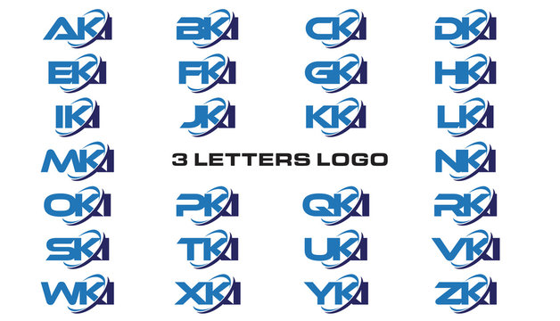 3 letters modern generic swoosh logo AKI, BKI, CKI, DKI, EKI, FKI, GKI, HKI,IKI, JKI, KKI, LKI, MKI, NKI, OKI, PKI, QKI, RKI, SKI, TKI, UKI, VKI, WKI, XKI, YKI, ZKI