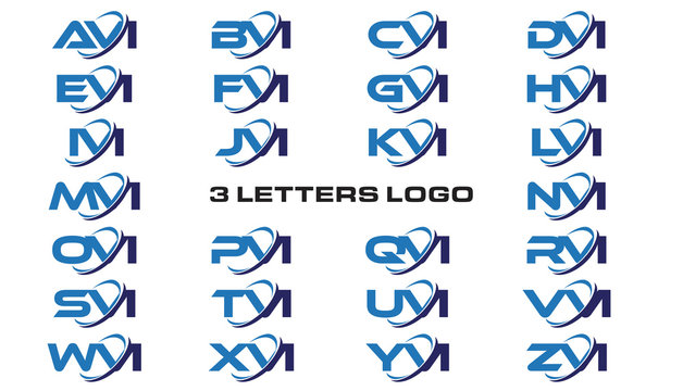 3 letters modern generic swoosh logo AVI, BVI, CVI, DVI, EVI, FVI, GVI, HVI,IVI, JVI, KVI, LVI, MVI, NVI, OVI, PVI, QVI, RVI, SVI, TVI, UVI, VVI, WVI, XVI, YVI, ZVI