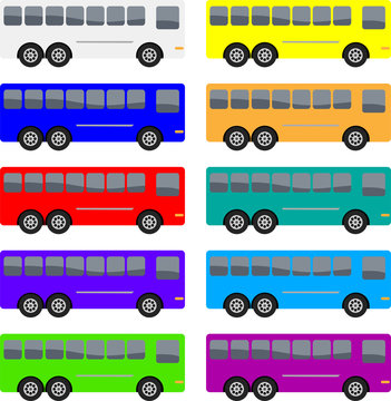 Vector illustration of a group of colorful coach buses.
