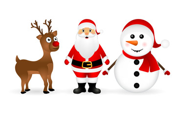 Santa Claus with reindeer and a snowman