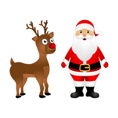 Santa Claus and Christmas reindeer are standing