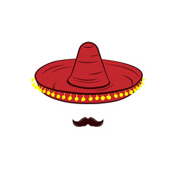 Sombrero and Mustache. Mexico Hat. Traditional Mexican Clothing. An Isolated Object. Vector