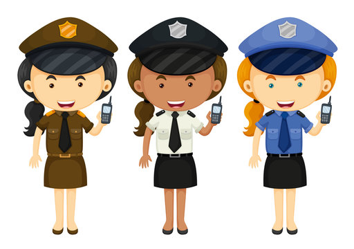 Female police in three different uniforms