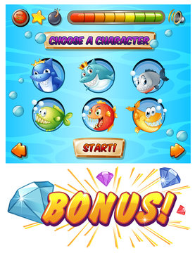 Game template with fish and shark characters