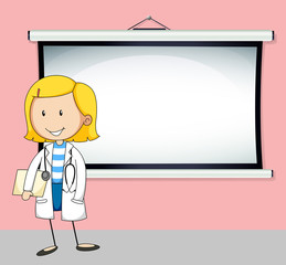 Doctor standing by the white screen
