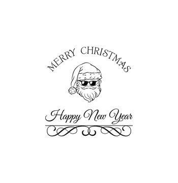 Hipster Cool Santa Claus In Sunglasses. Merry Christmas and a Happy New Year. Filigree Curls and Swirls. Greeting Card. Vector