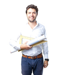 Young architect working over white background