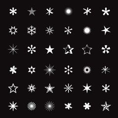 Set of White Stars. Vector Illustration.
