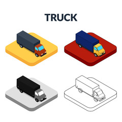 Vector illustration. Set of web icons trucks in different styles. Colorful, monochrome, outline. Isometric, 3D