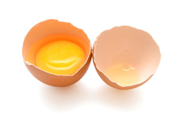 Broken egg isolated on white background