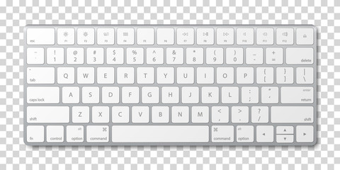 Modern aluminum computer keyboard on transparent background.