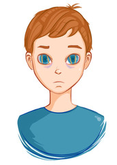 Tired boy needs sleep.